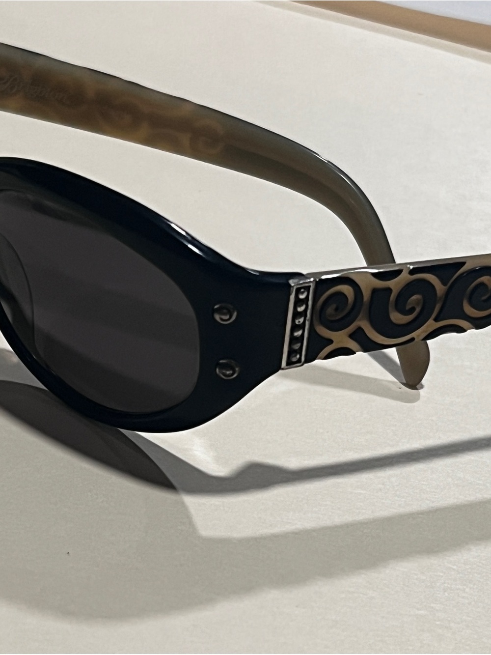Brighton Black Frame Sunglasses with Gold Swirl Temples